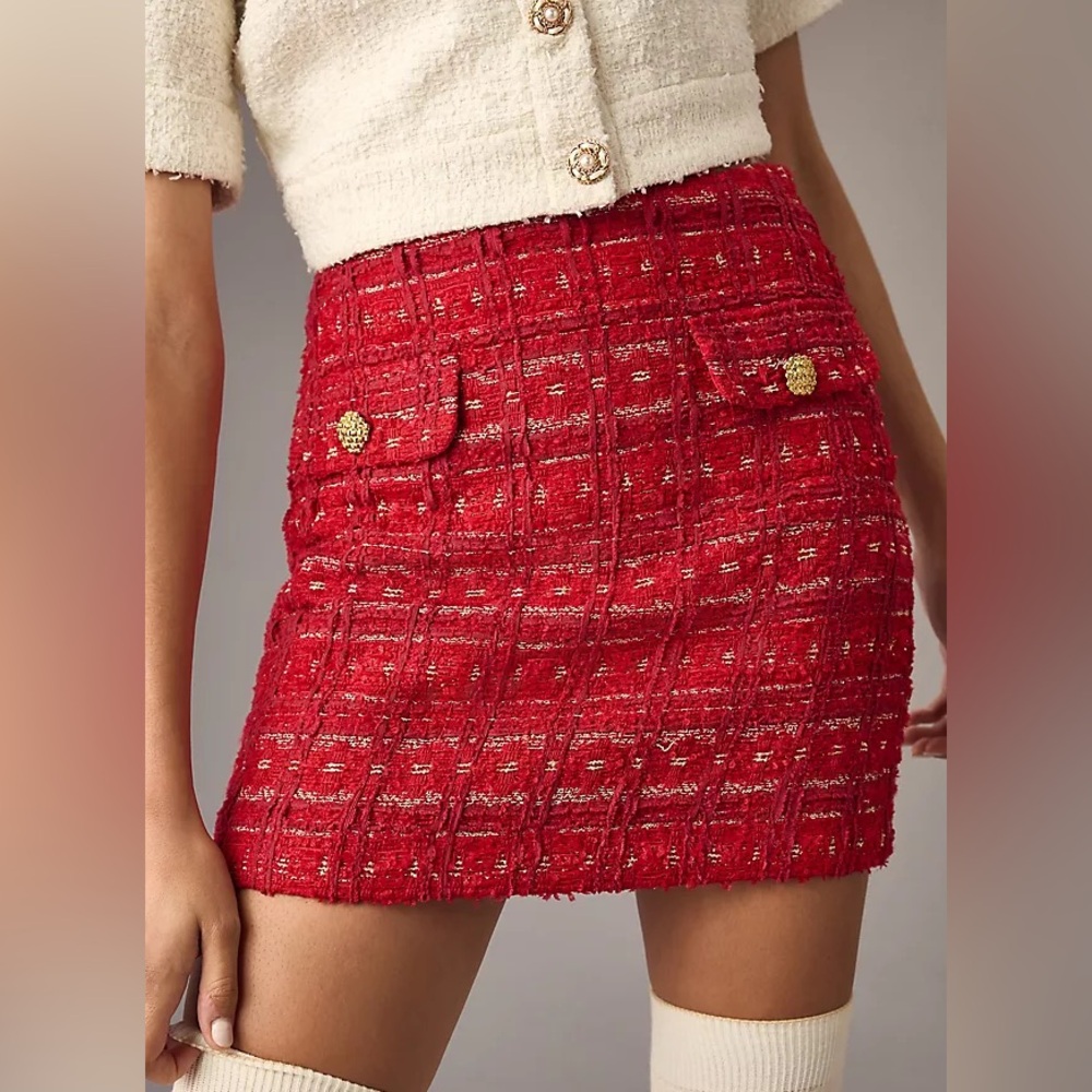 Endless Rose Red Tweed Mini Skirt